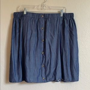 Blue Rayon Button Skirt with Handstitched Hem